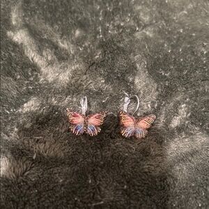 Pink and Blue Butterfly Earrings with Detailed Design
